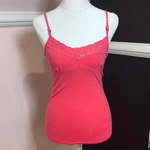 y2k american eagle hot pink lace trim baby doll tank xs